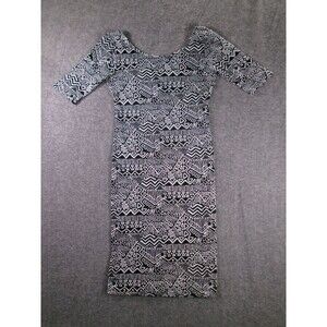 UltraFlirt Dress Womens L Black White Tribal Scoop Neck Midi Stretch Southwest